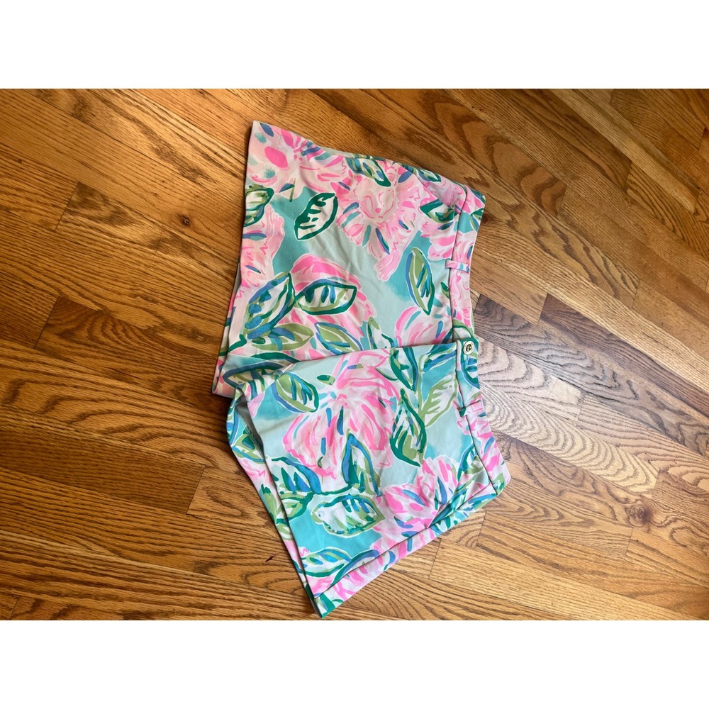 Lilly Pulitzer Callahan Shorts Blue Pink Floral Stretch Size 12
